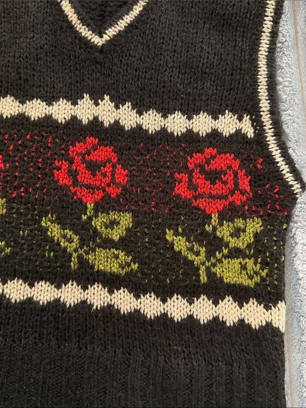 Kimchi Blue Urban Outfitters Black Rose Knit V-Neck Sweater Vest – Size M - Picture 6 of 9